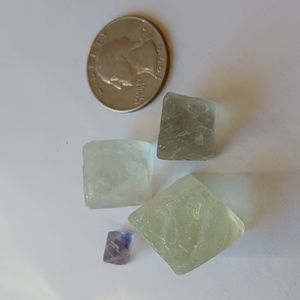 Four mini Fluorite tetrahedron crystals in various colors